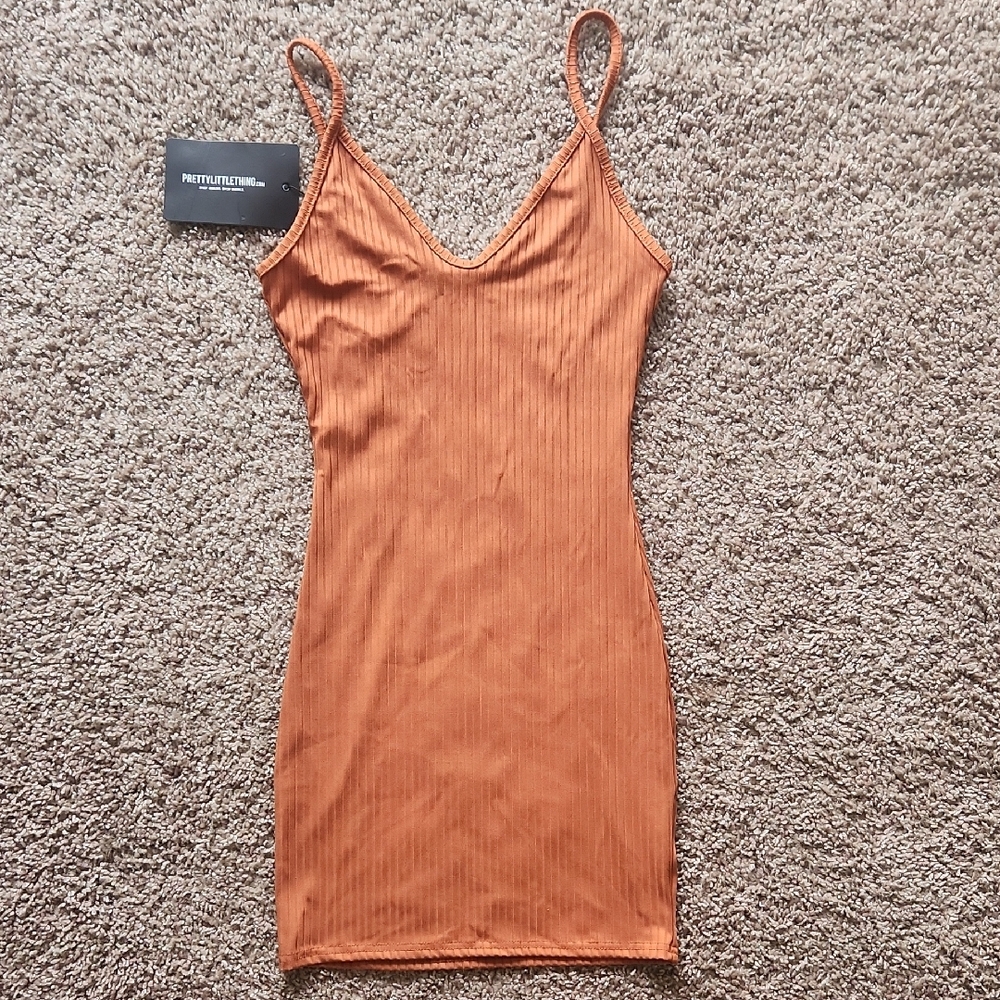 Orange Ribbed Bodycon Dress